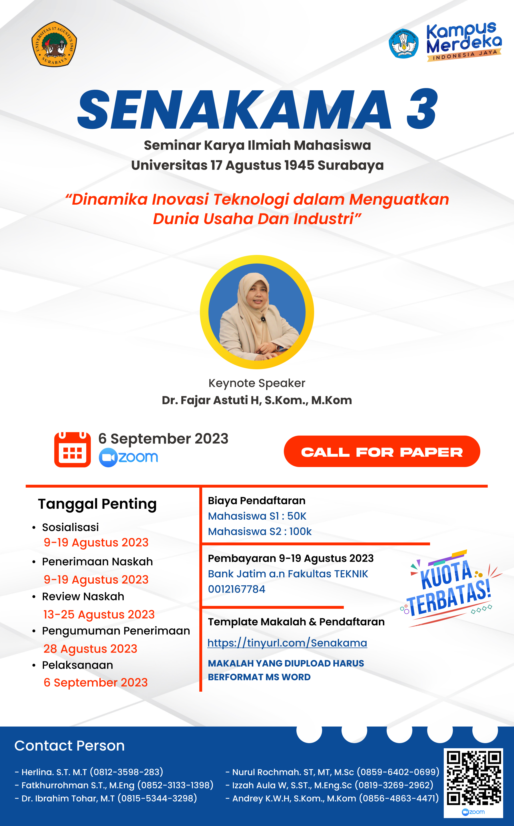 Seminar Karya Ilmiah Mahasiswa; Keynote Speaker: Dr. Fajar Astuti H, S.Kom., M.Kom